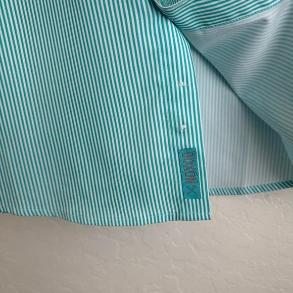 Dixxon Men's Benny Short Sleeve Button Up Shirt Microstripe Tiffany‎ Blue Medium - Picture 9 of 11